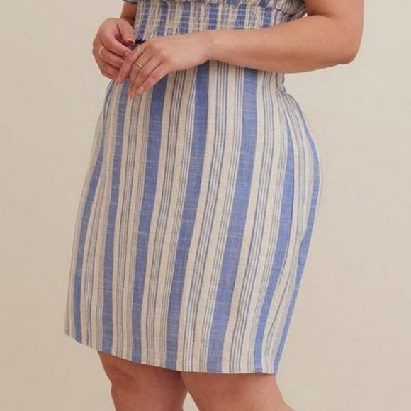 ๐2xHP๐ NWT Torrid Mini Linen Blue Striped High Waisted Skirt ๐ฉต sz 4 - Picture 2 of 8